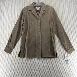Style & Co. Collection Leather Button Down Shirt Jacket Medium Neutral Taupe